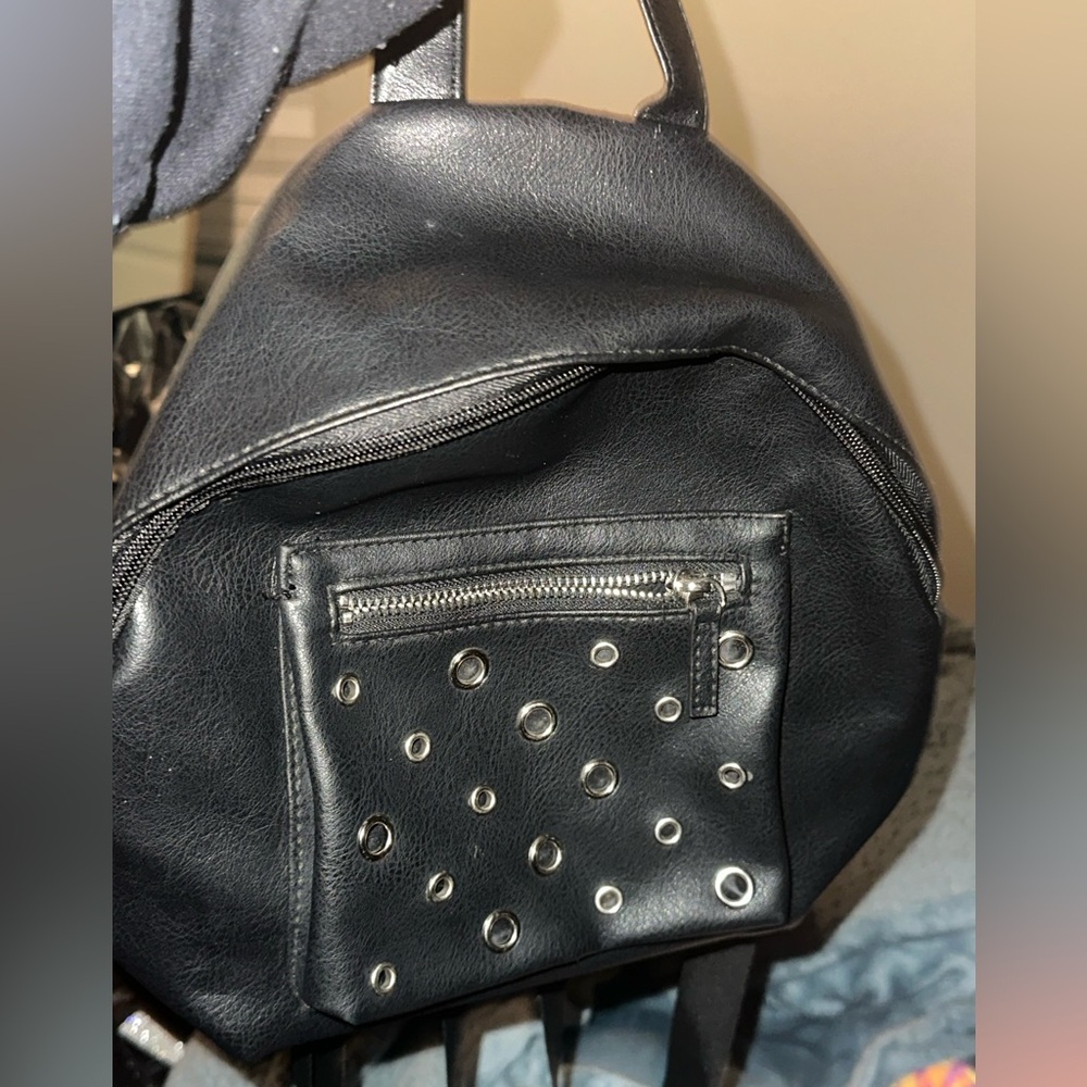 Black leather, mini backpack